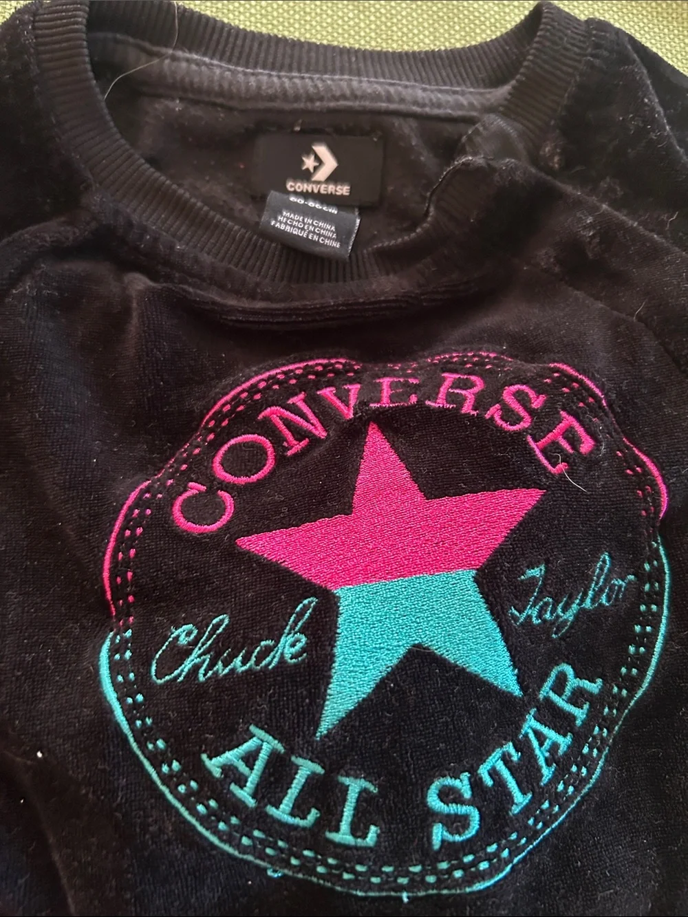 Converse Kids Black Sweatshirt with Pink & Teal Star Patch